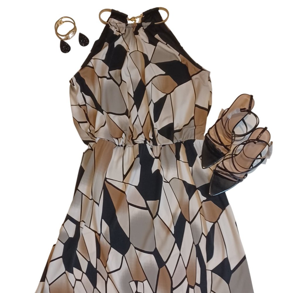 NWT Dress Barn Elegant Geometric Patterned Dress Sz 12
